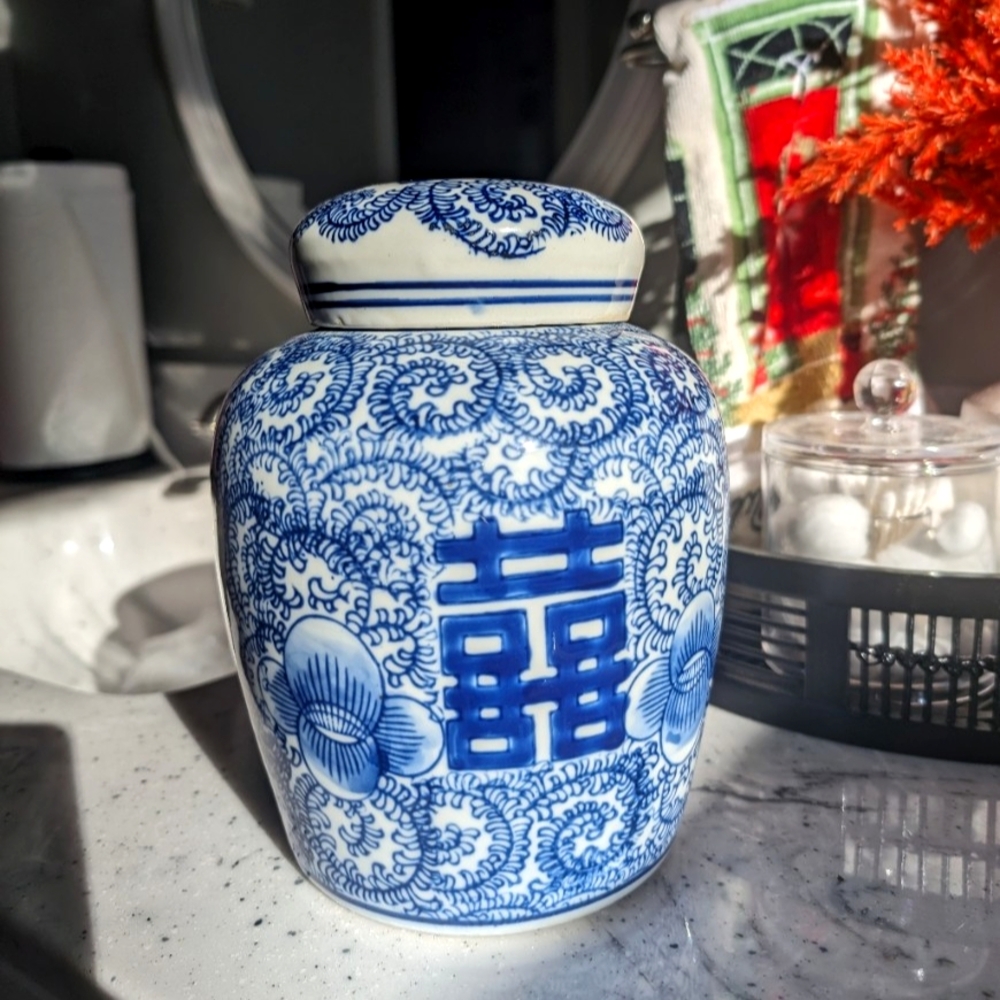NEW Chinoiserie Ginger Jar Glazed Ceramic Vase Planter with Removable Lid